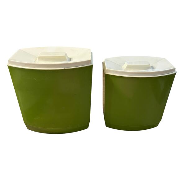 Vintage Mod Avocado Green Canister Set 1970s Retro Floral Kitchen Decor - Picture 7 of 9